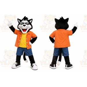 Gray Cat Orange Shirt Mascot Costume