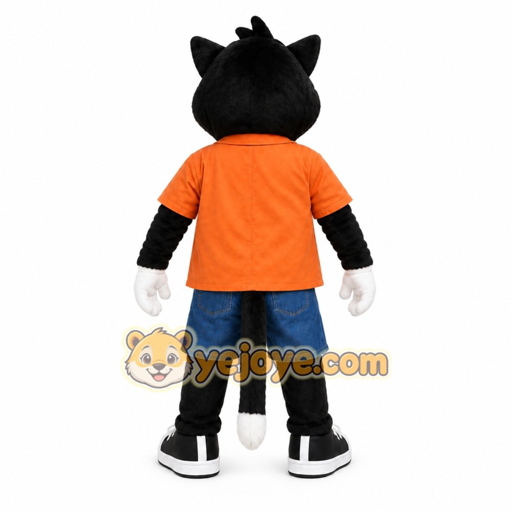 Gray Cat Orange Shirt Mascot Costume Gray Cat Orange Shirt Mascot Costume