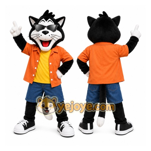 Gray Cat Orange Shirt Mascot Costume