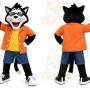 Gray Cat Orange Shirt Mascot Costume