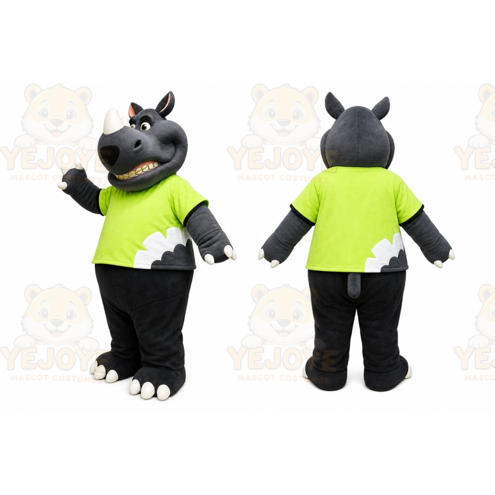 Gray Rhino Green Shirt Mascot Costume