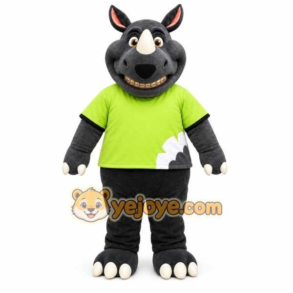 Gray Rhino Green Shirt Mascot Costume Gray Rhino Green Shirt Mascot Costume