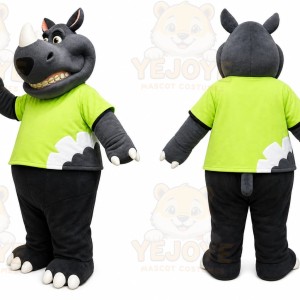 Gray Rhino Green Shirt Mascot Costume