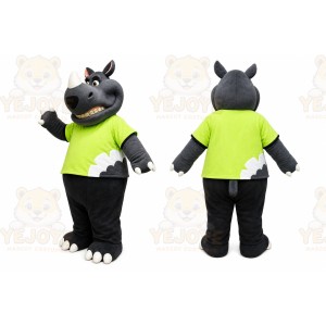 Gray Rhino Green Shirt Mascot Costume