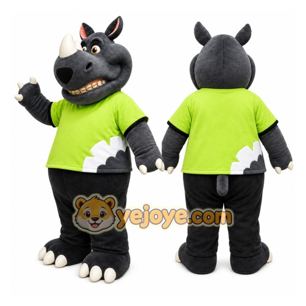Gray Rhino Green Shirt Mascot Costume