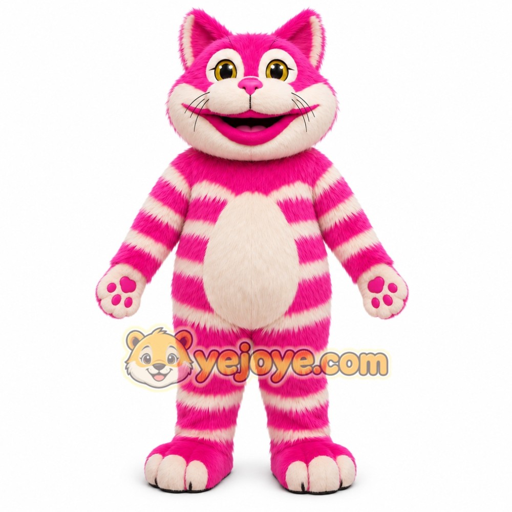 Pink Striped Cat Mascot Costume Pink Striped Cat Mascot Costume