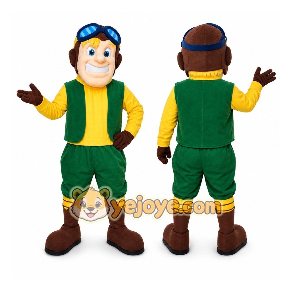 Green Worker Boy Mascot Costume Green Worker Boy Mascot Costume