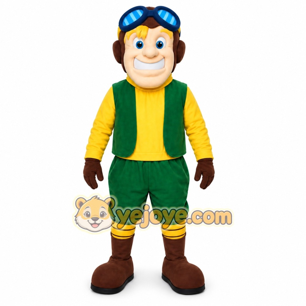 Green Worker Boy Mascot Costume Green Worker Boy Mascot Costume