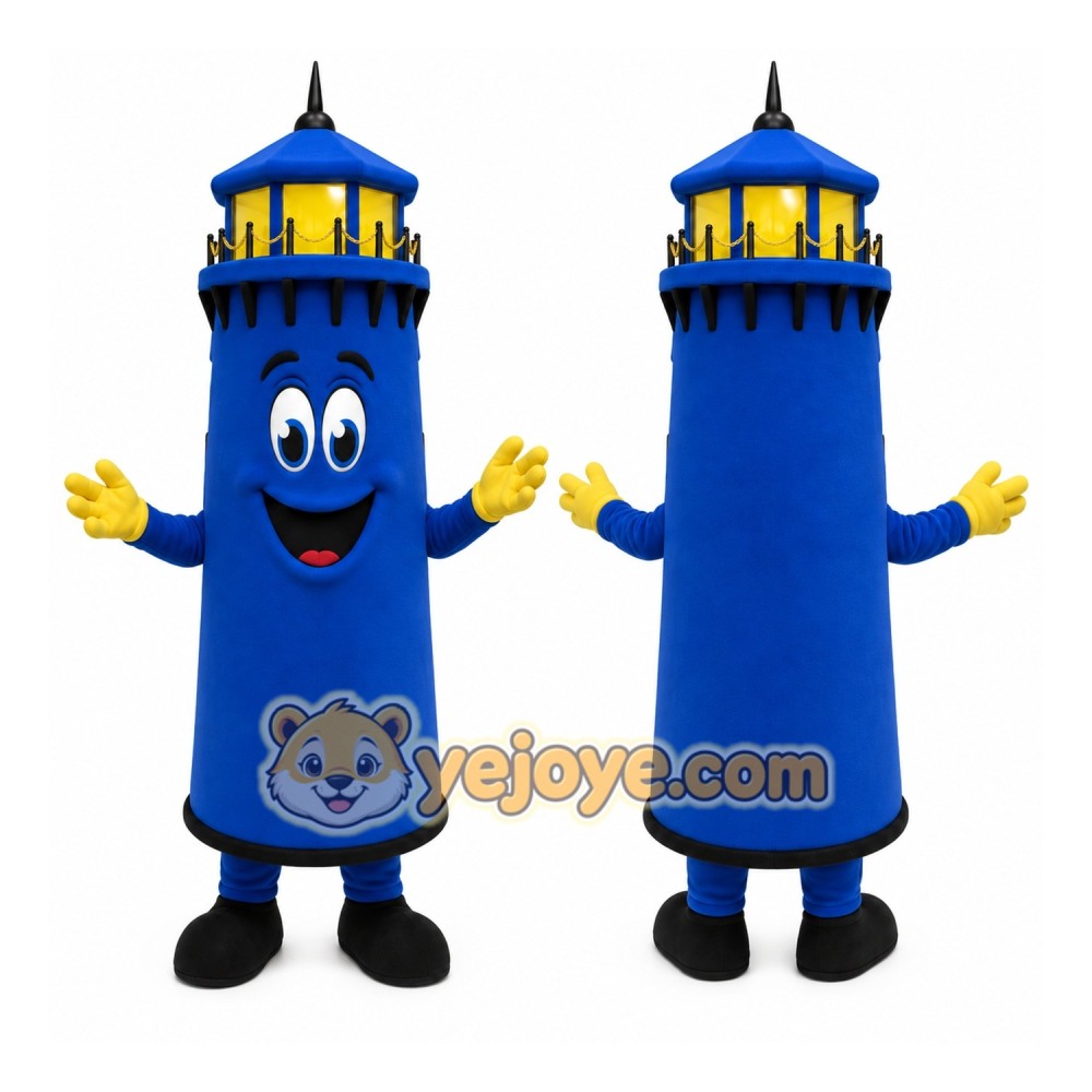 Blue Lighthouse Mascot Costume Blue Lighthouse Mascot Costume