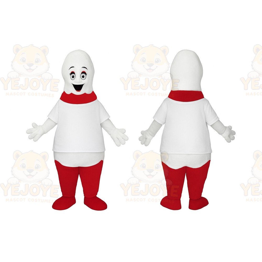 White and Red Character Mascot Costume
