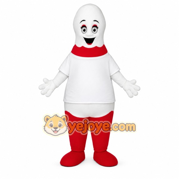White and Red Character Mascot Costume