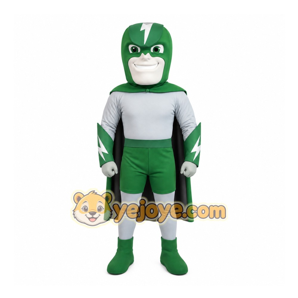 Green Superhero Mascot Costume Green Superhero Mascot Costume