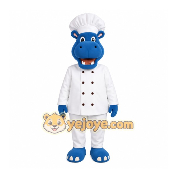 Blue Hippo Chef Mascot Costume Blue Hippo Chef Mascot Costume