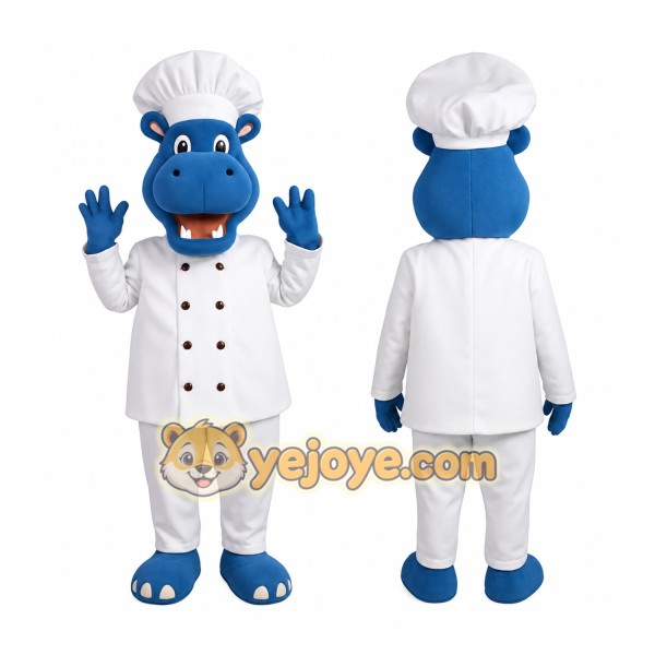 Blue Hippo Chef Mascot Costume