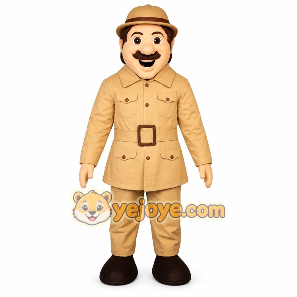 Beige Explorer Mascot Costume Beige Explorer Mascot Costume