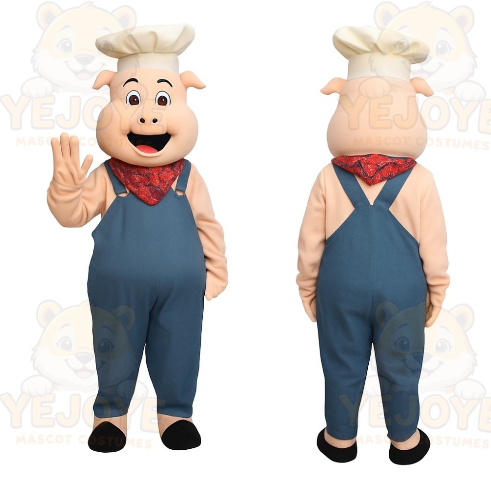 Blue Pig Chef Mascot Costume