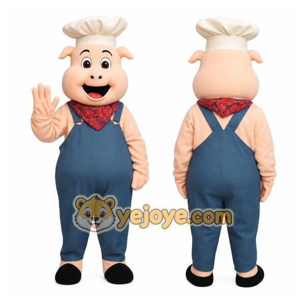 Blue Pig Chef Mascot Costume