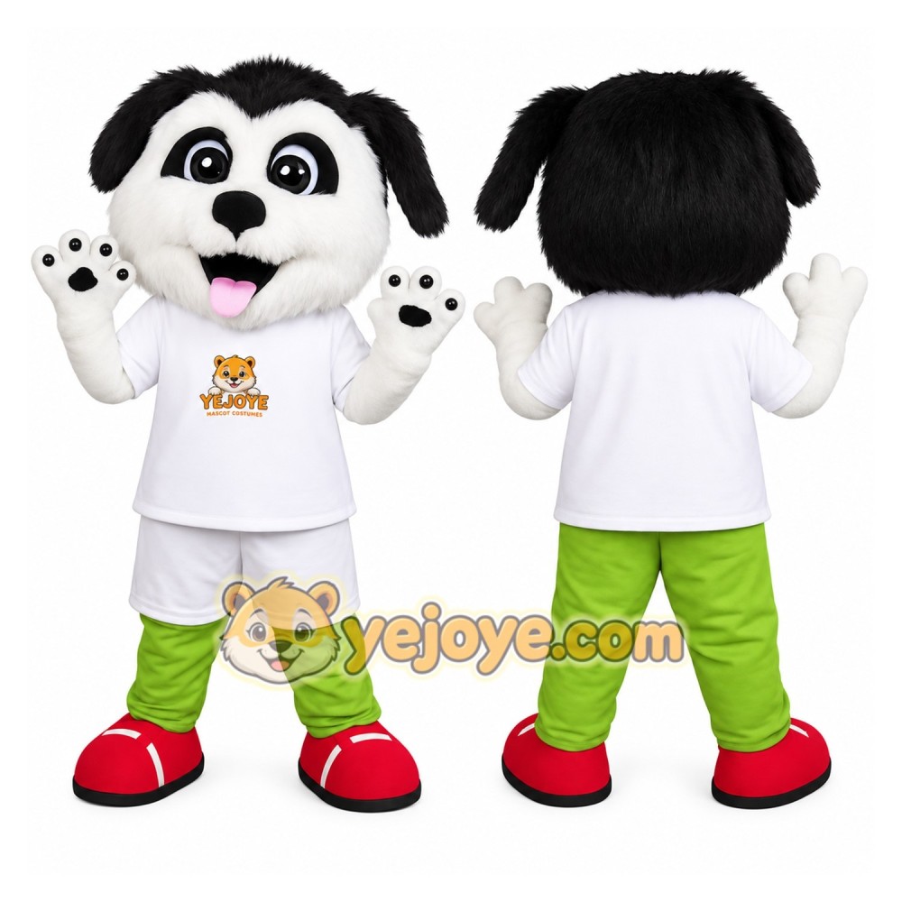 Black and White Dog Mascot Costume