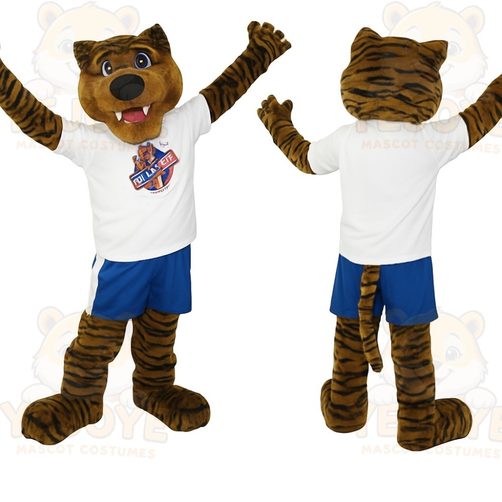 Brown Black White Blue Tiger Mascot Costume