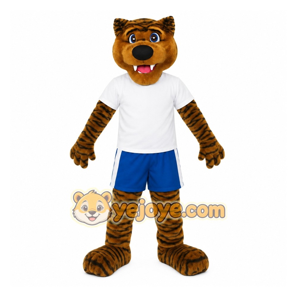 Brown Black White Blue Tiger Mascot Costume
