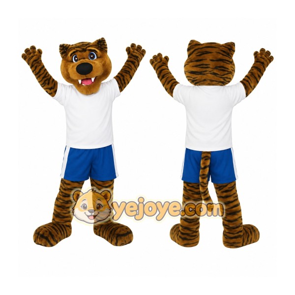 Brown Black White Blue Tiger Mascot Costume