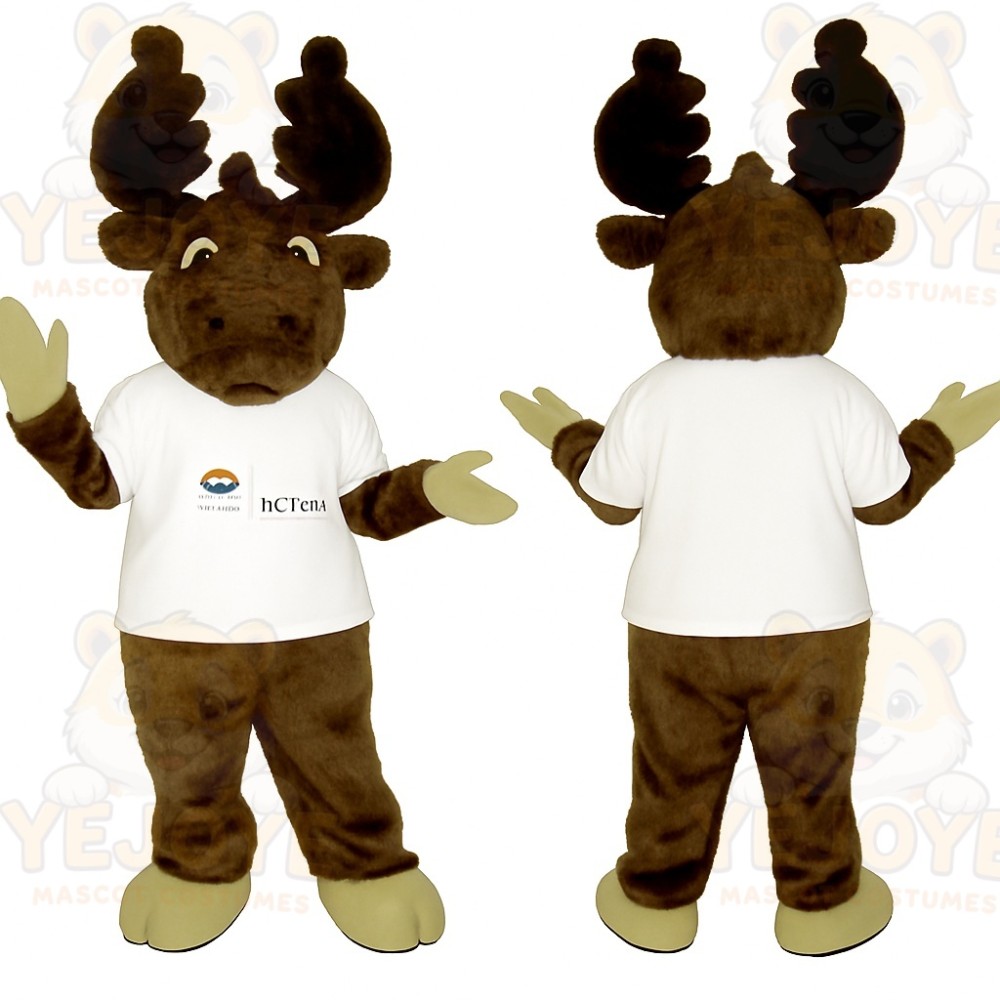 Brown White Moose Mascot Costume