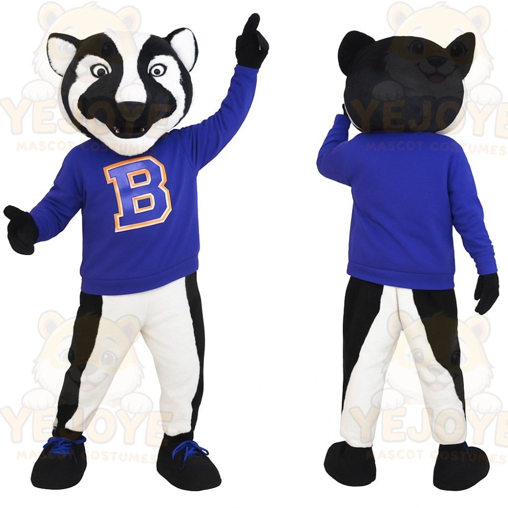 Black White Blue School Badger Mascot Costume