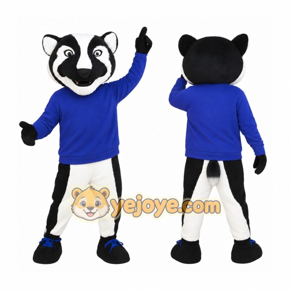 Black White Blue School Badger Mascot Costume