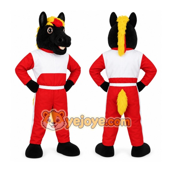 Black Red White Horse Mascot Costume