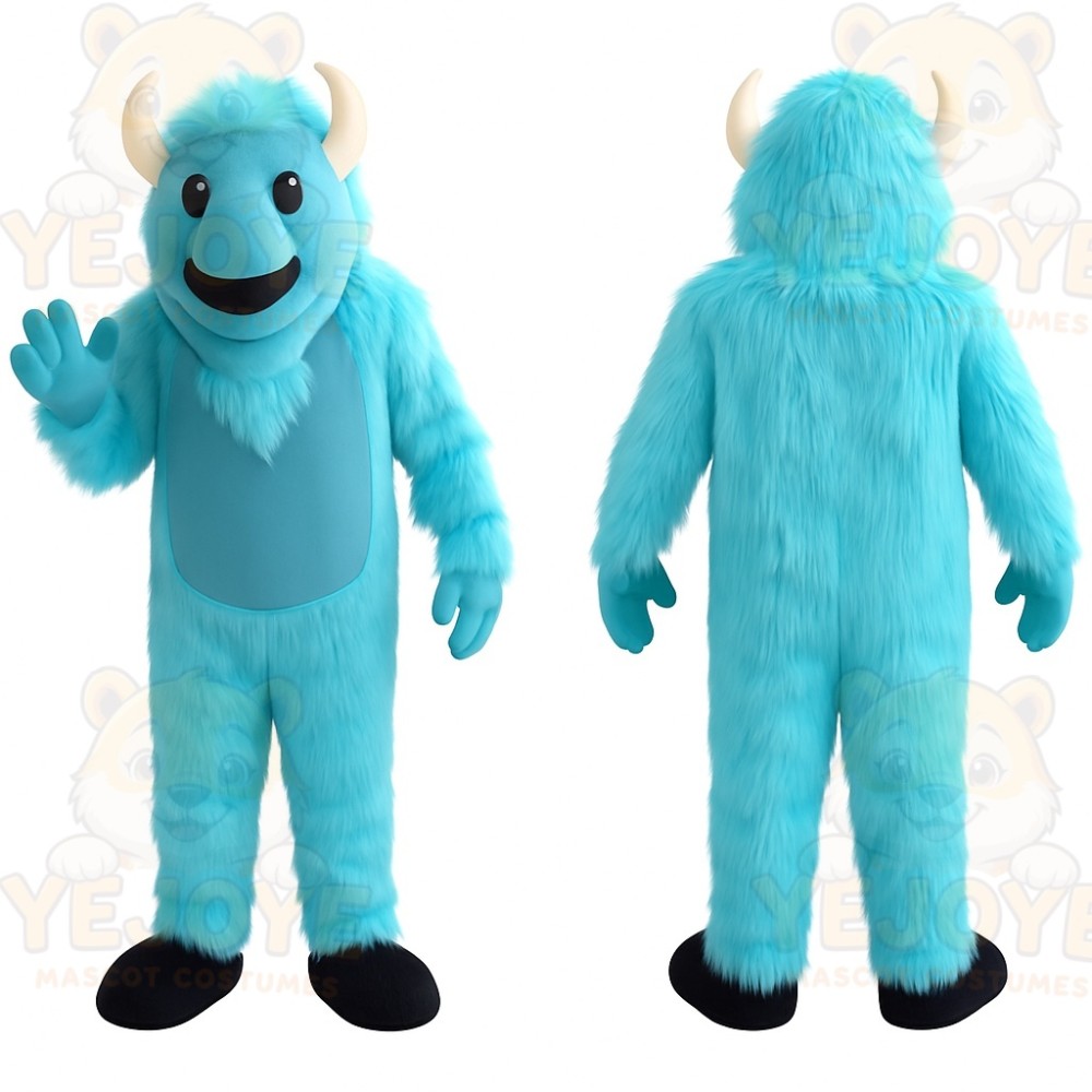 Turquoise Blue Horned Monster Mascot Costume