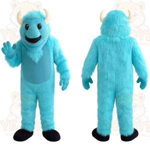 Turquoise Blue Horned Monster Mascot Costume