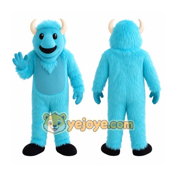 Turquoise Blue Horned Monster Mascot Costume