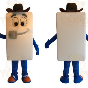 White Blue Cowboy Phone Mascot Costume