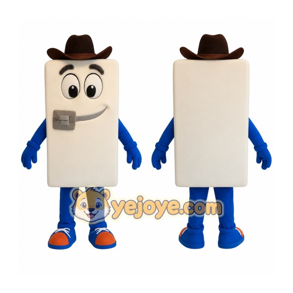 White Blue Cowboy Phone Mascot Costume