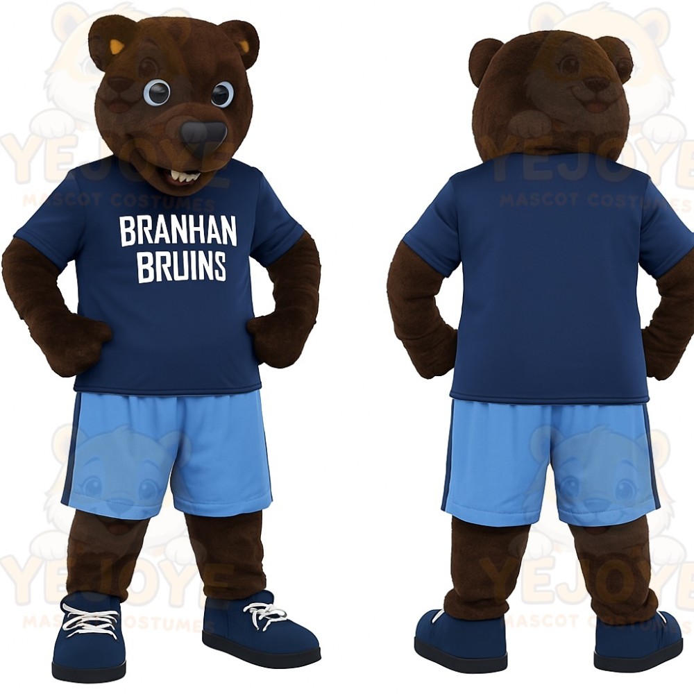 Brown Blue Bear Mascot Costume