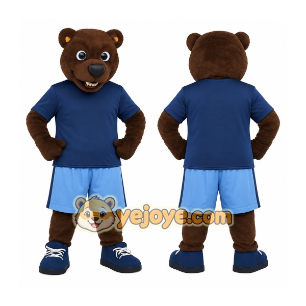 Brown Blue Bear Mascot Costume