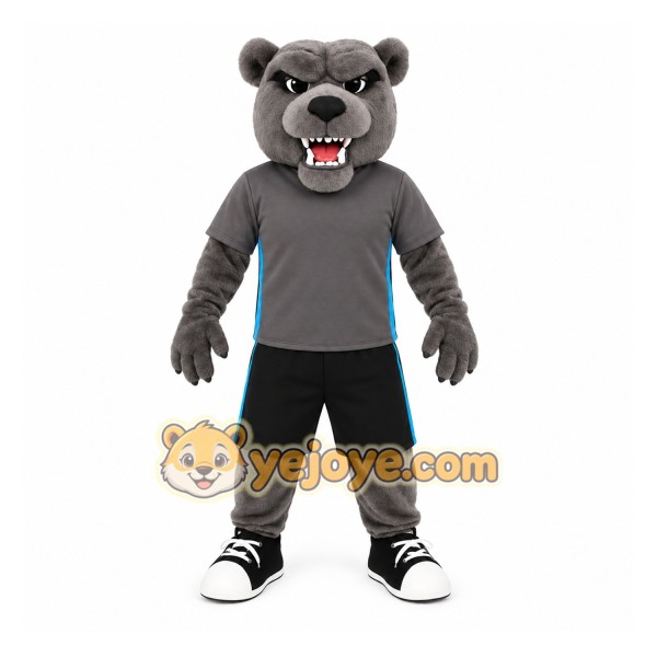 Gray Black Athletic Bear Mascot Costume