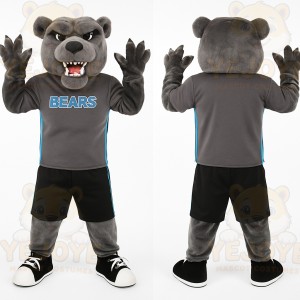 Gray Black Athletic Bear Mascot Costume