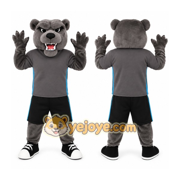 Gray Black Athletic Bear Mascot Costume