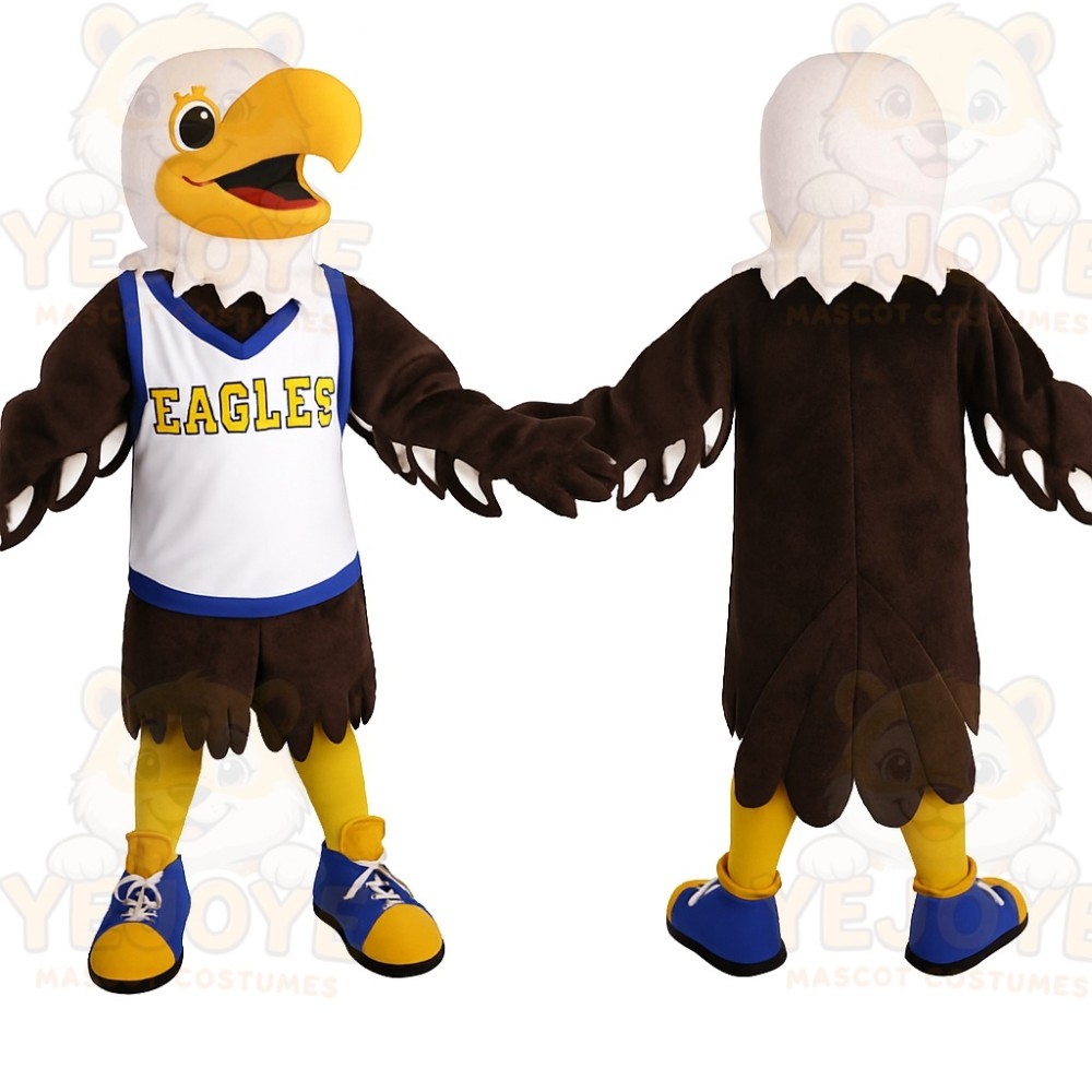 Brown White Yellow Blue Eagle Mascot Costume