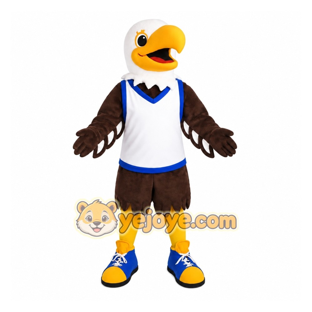 Brown White Yellow Blue Eagle Mascot Costume