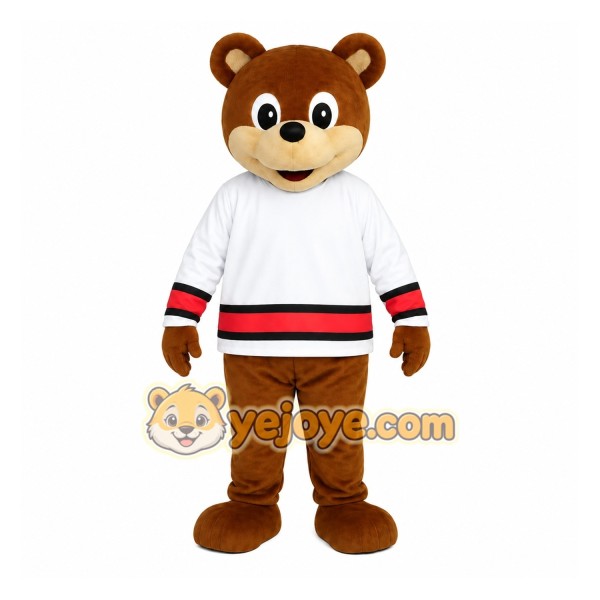 Brown White Hockey Bear Mascot Costume