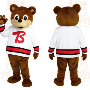 Brown White Hockey Bear Mascot Costume