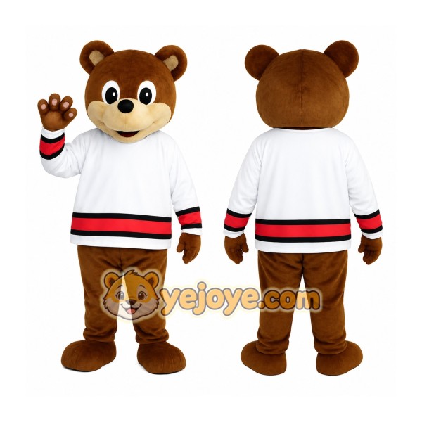 Brown White Hockey Bear Mascot Costume