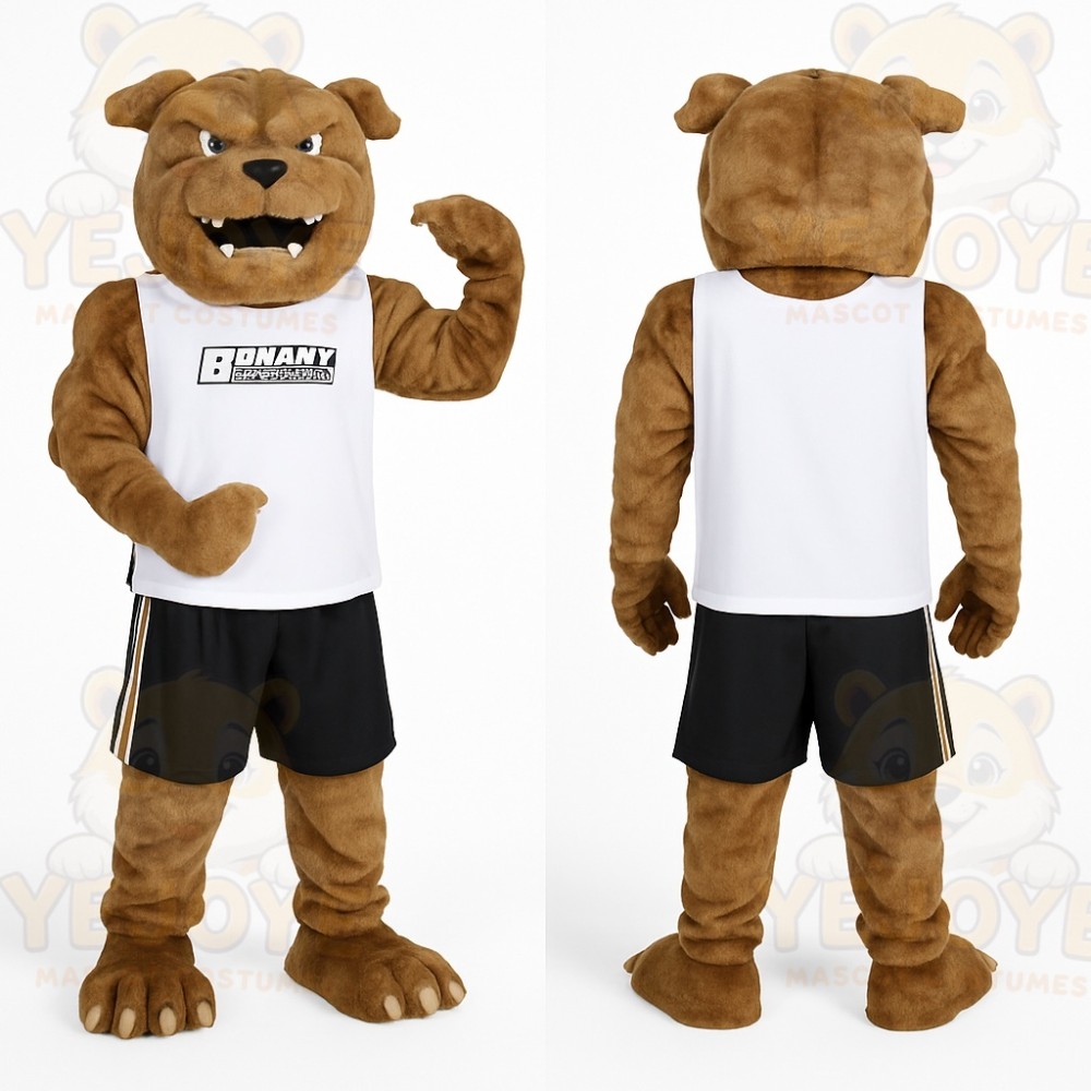 Brown White Bulldog Mascot Costume