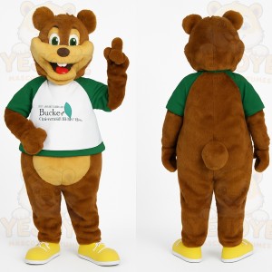 Brown Green White Bear Mascot Costume