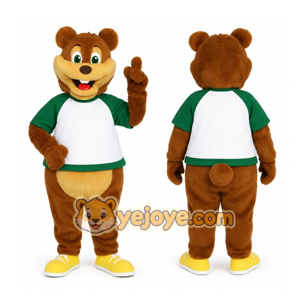 Brown Green White Bear Mascot Costume