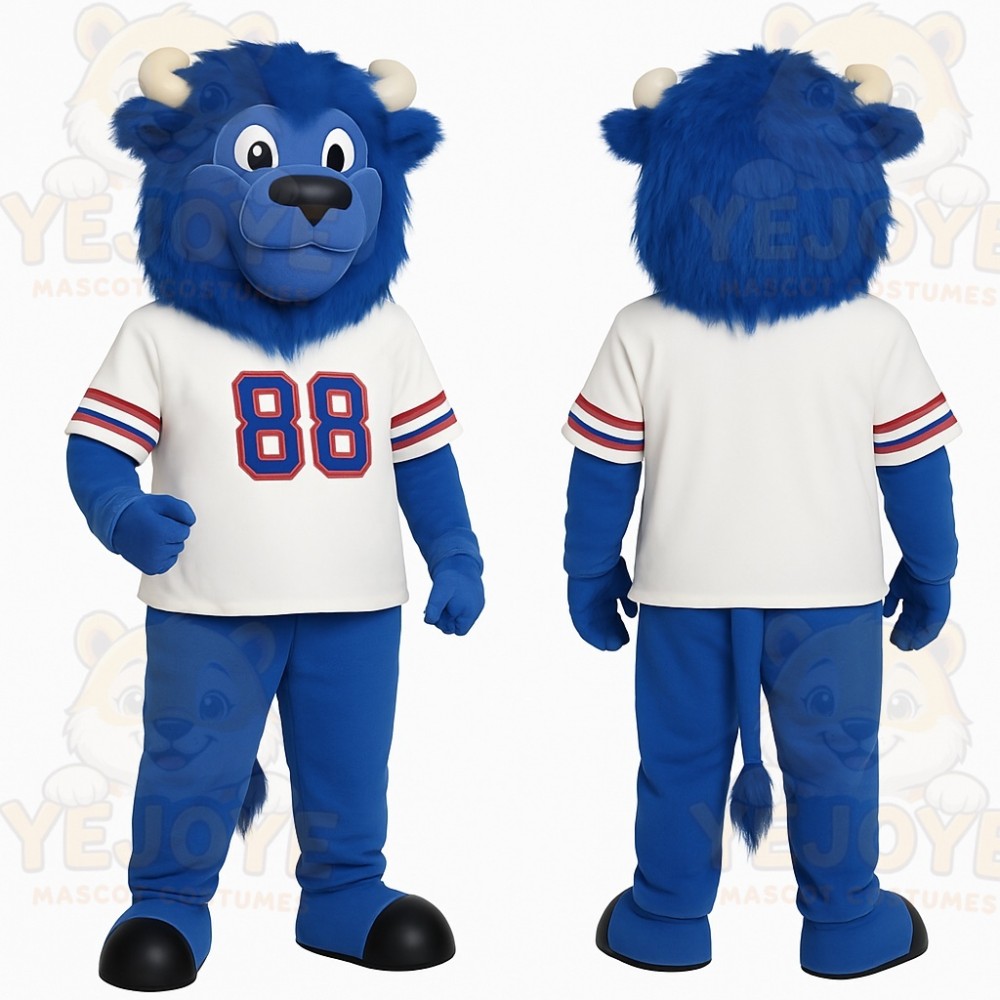 Blue White Buffalo Mascot Costume