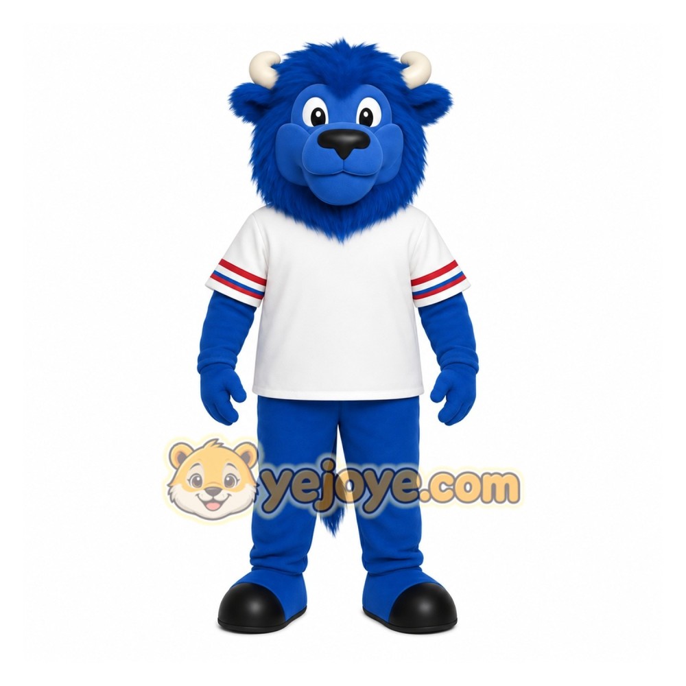 Blue White Buffalo Mascot Costume
