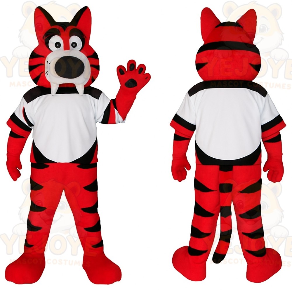 Red Black White Striped Tiger Mascot Costume